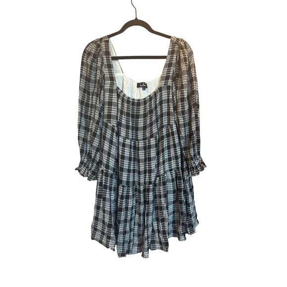 Lulus Black & White Plaid Babydoll Dress Medium - Picture 2 of 7